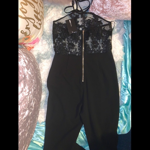 New✨Black Mesh & Lace Bodice•Halter Jumpsuit - Picture 7 of 7